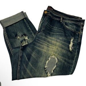 ELITE JEANS Women's MID-RISE Destroyed Denim Skinny Jeggins BLUE JEANS Sz 23/24